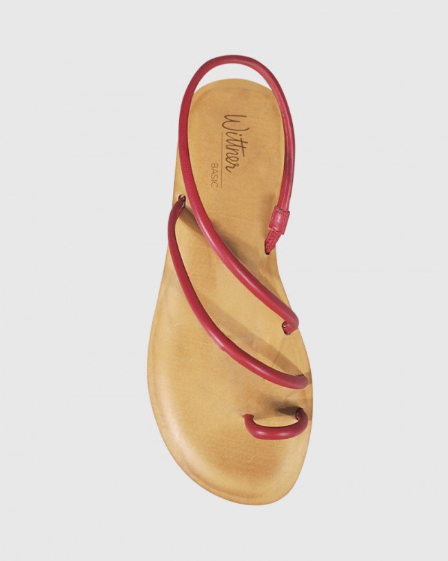 Wittner Flinton Red Leather Open Toe Flat Sandal