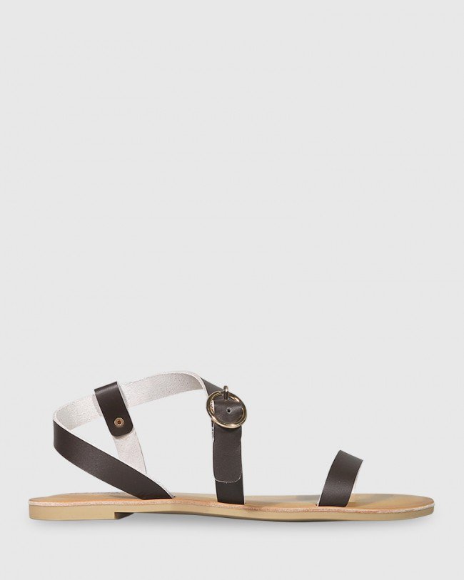 Wittner Farida Chocolate Leather Open Toe Flat Sandal