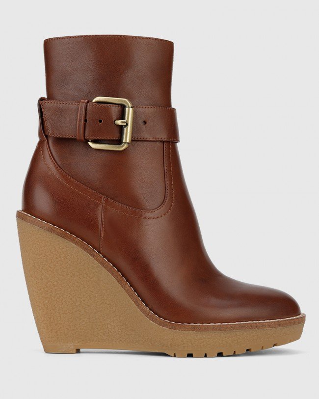 Wittner Theodore Brown Leather Wedge Ankle Boot