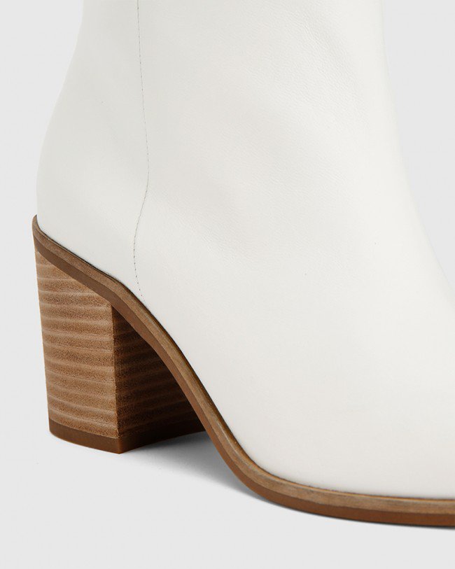 Wittner Preslee White Leather Block Heel Long Boot