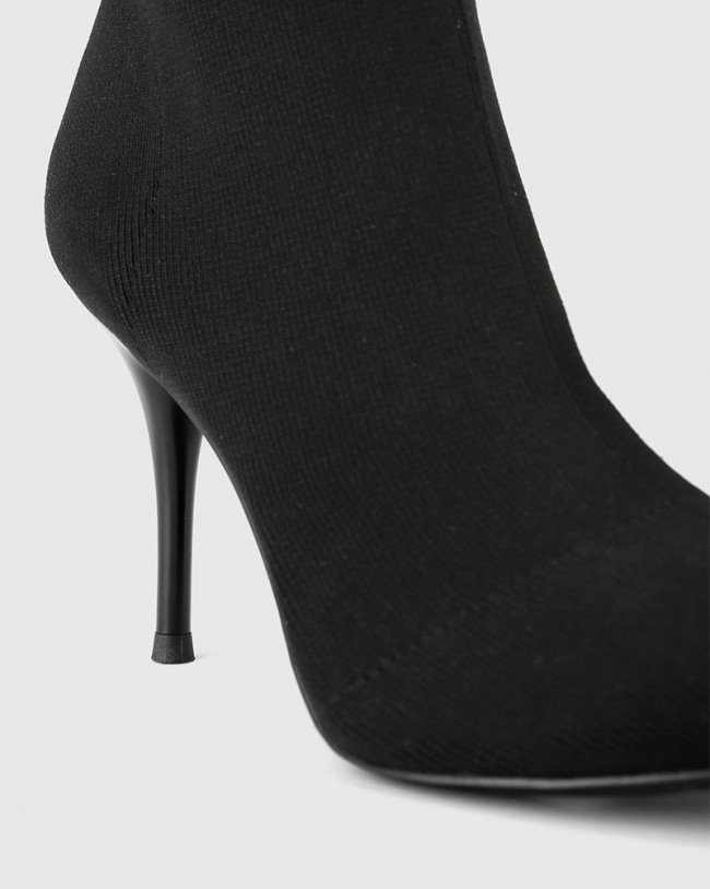 Wittner Honor Black Knit Stiletto Heel Ankle Boot