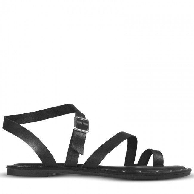 Wittner Fisher Black Leather Strap Flat Sandal