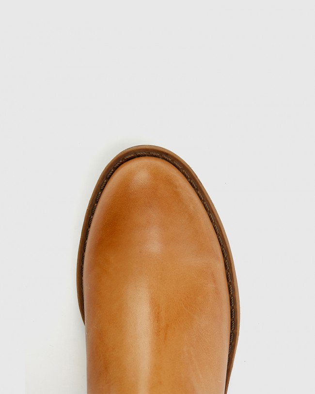 Wittner Devanna Cognac Leather Round Toe Flat Boot