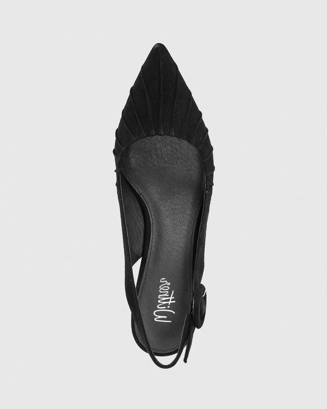 Wittner Daiso Black Suede Leather Slingback Block Heel