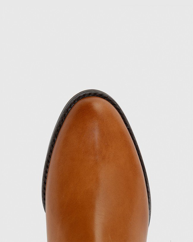 Wittner Bernia-N Tan Waxy Burnish Leather Long Boot Almond Toe