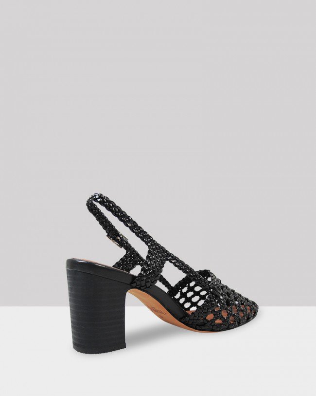 Wittner Galia Black Weave Slingback Block Heel