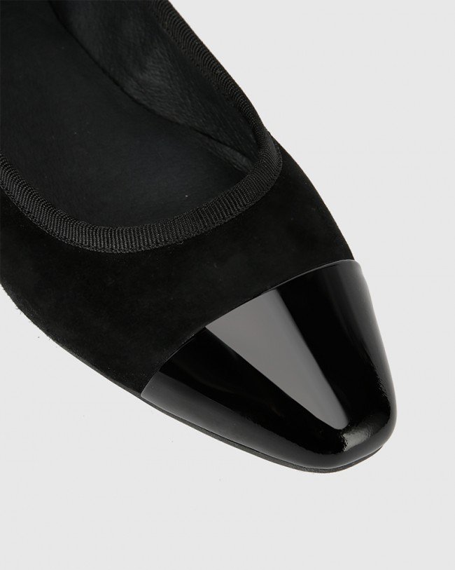 Wittner Ellie Black Suede/Patent Leather Flat Snib Toe Casual Shoe