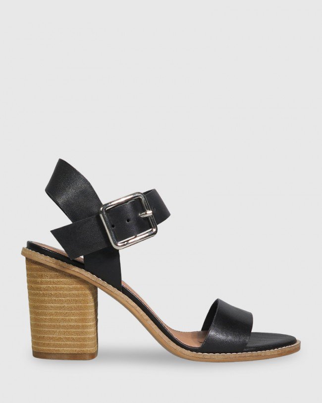 Wittner Fantine Black Leather Block Heel Sandal