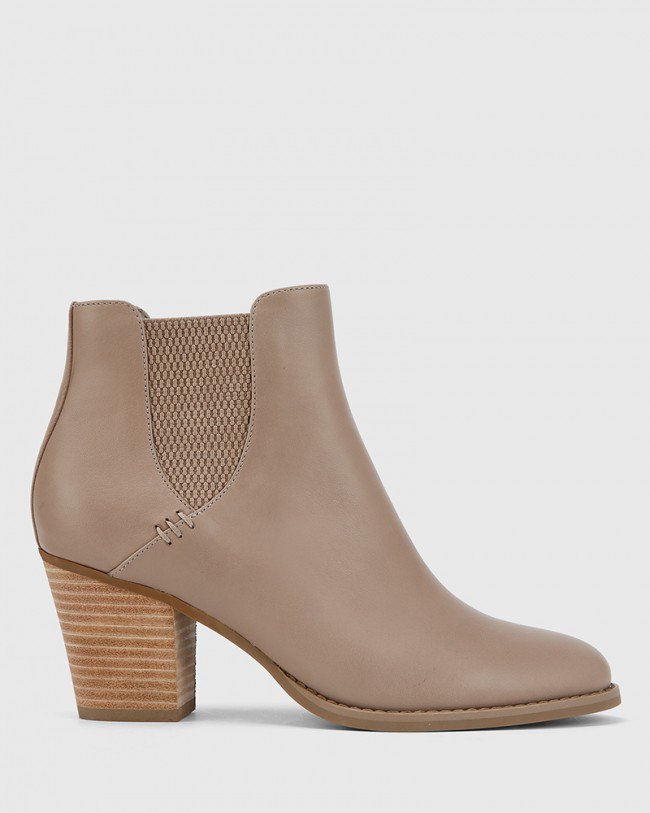 Wittner Kessie Stone Leather Round Toe Stack Heel Ankle Boot