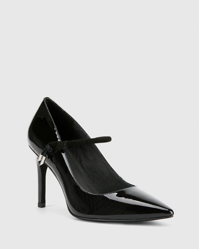 Wittner Hanner Black Patent & Suede Leather Stiletto Heel
