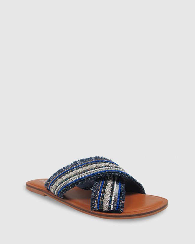 Wittner Ivanna Navy Beads Crossover Flat Slide