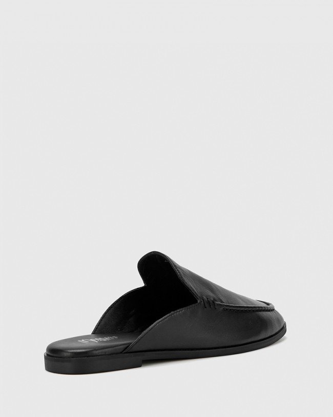 Wittner Anzel Black Leather Almond Toe Flat Mule