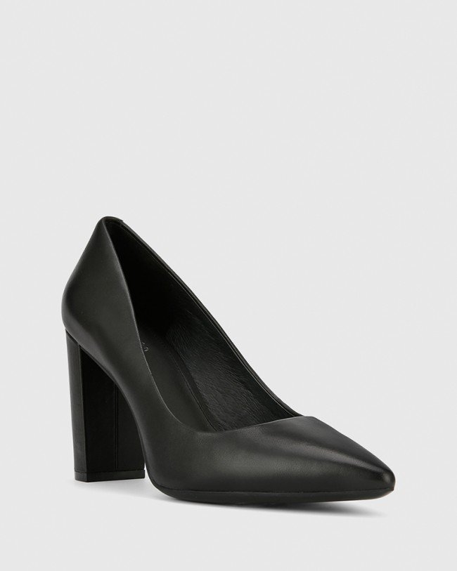 Wittner Hether Black Leather Pointed Toe Block Heel