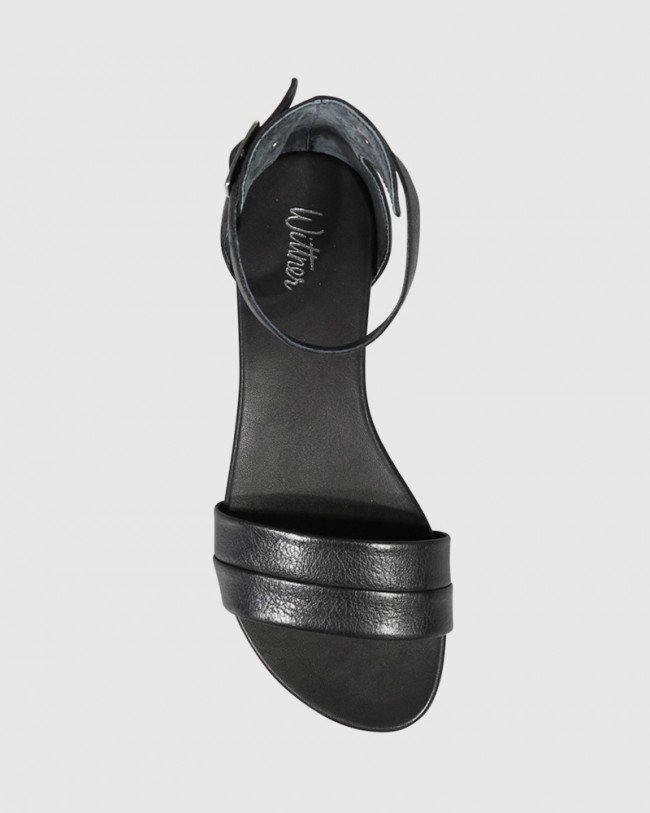 Wittner Lory Black Leather Open Toe Flat Sandal