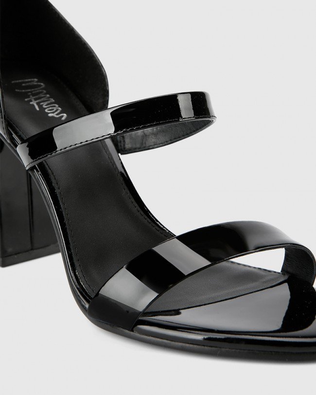 Wittner Rivera Black Patent Leather Block Heel Sandal