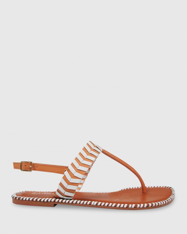 Wittner Illiana Tan & White Leather Flat Sandal