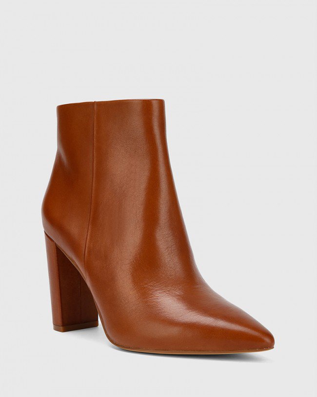 Wittner Hurlie Cognac Premium Nappa Leather Block Heel Ankle Boot