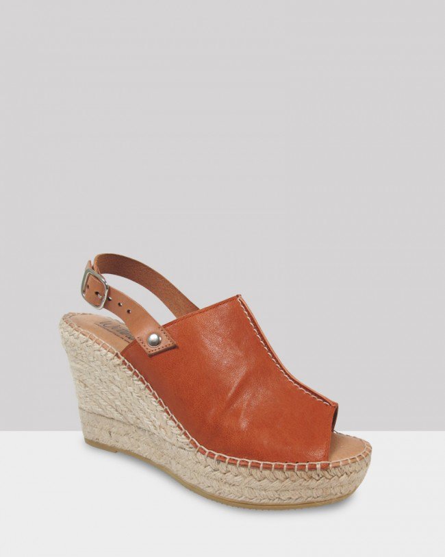 Wittner Umberto Tan Leather Peep Toe Espadrille Wedge