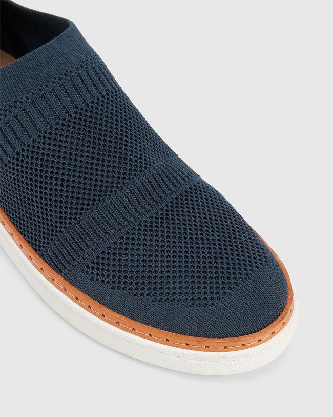 Wittner Griffin Navy Stretch Knit & Nubuck Leather Pull On Sneaker