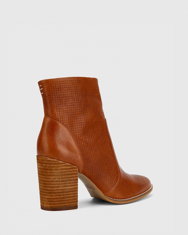 Wittner Halstead Cognac Leather Block Heel Ankle Boot