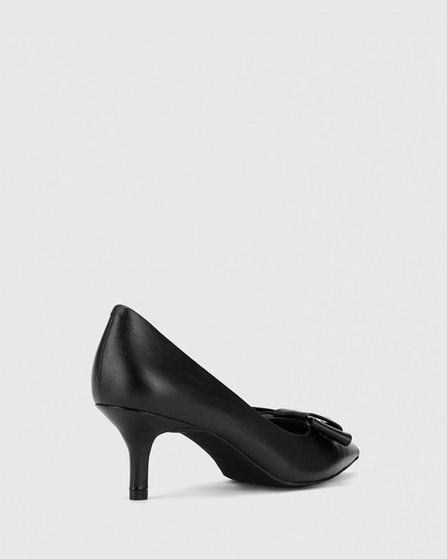 Wittner Natasha Black Leather Bow Detail Kitten Heel