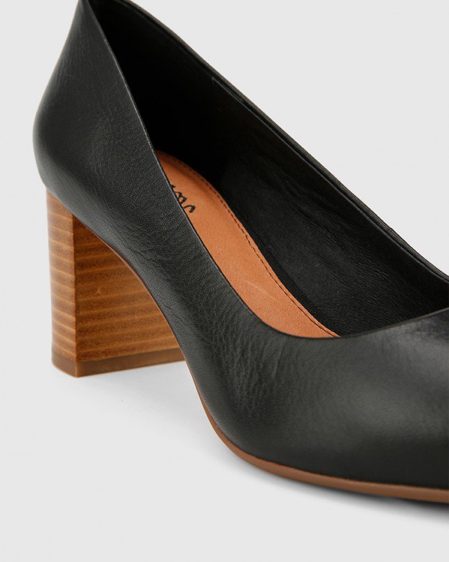 Wittner Dalena Black Scotch Leather Block Heel Point Toe