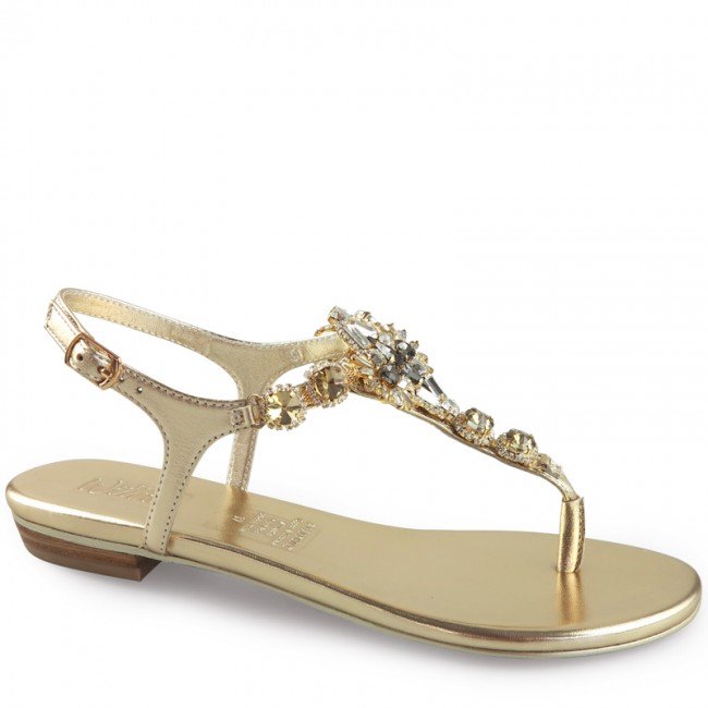 Wittner Sparkling Gold Leather Embellished Flat Sandal