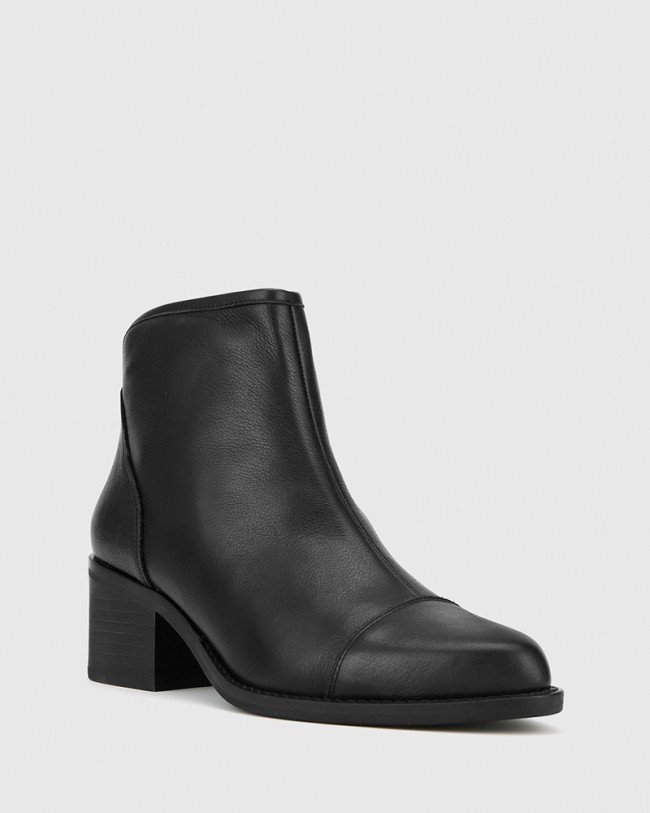 Wittner Jacey Black Leather Block Heel Ankle Boot