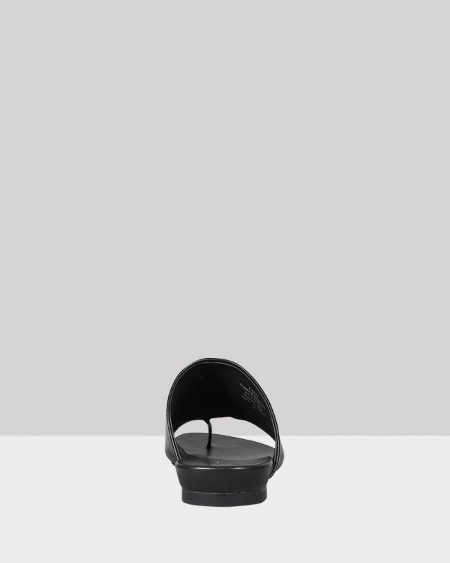 Wittner Lang Black Leather Open Toe Flat Slide