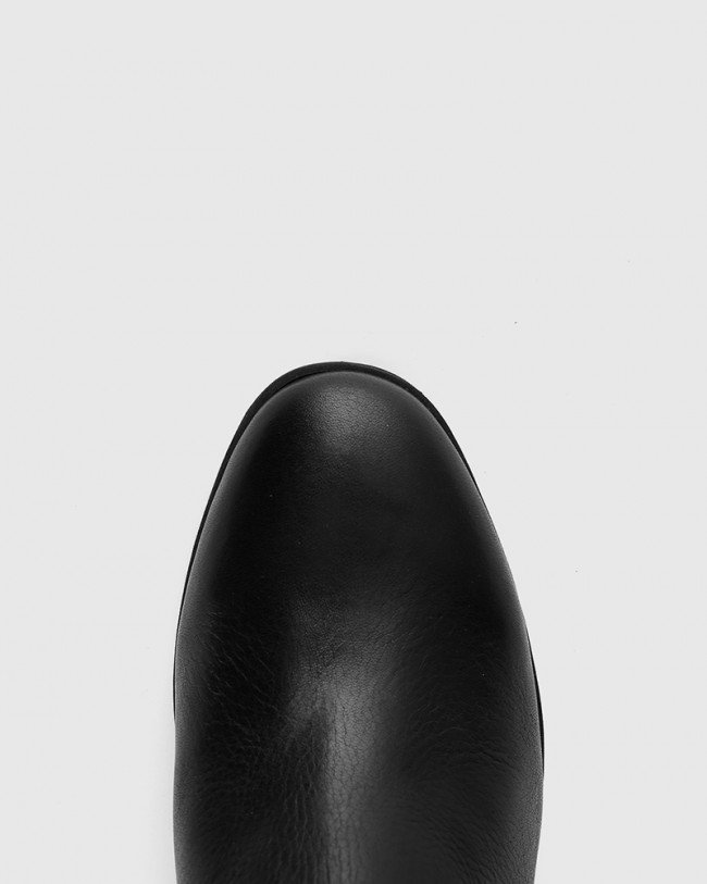 Wittner Patt Black Leather Wedge Round Toe Ankle Boot