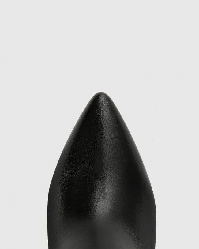 Wittner Hallow Black Leather Pointed Toe Stiletto Heel Long Boot