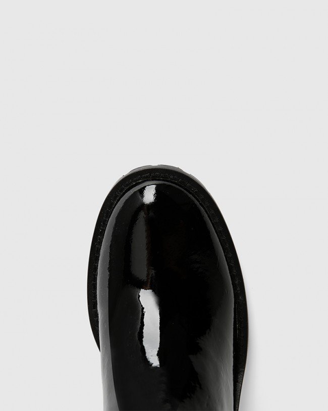 Wittner Blair Black Patent Leather Stretch Gusset Round Toe Ankle Boot