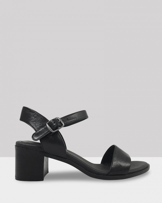 Wittner Kathleen Black Leather Open Toe Block Heel Sandal