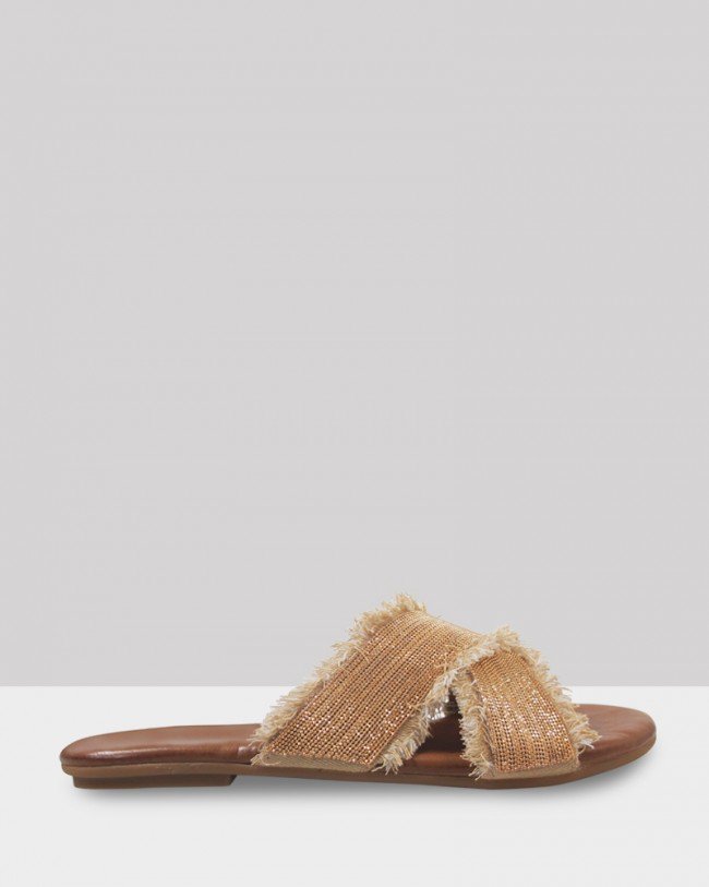 Wittner Kallen Gold Frayed Crossover Open Toe Slide