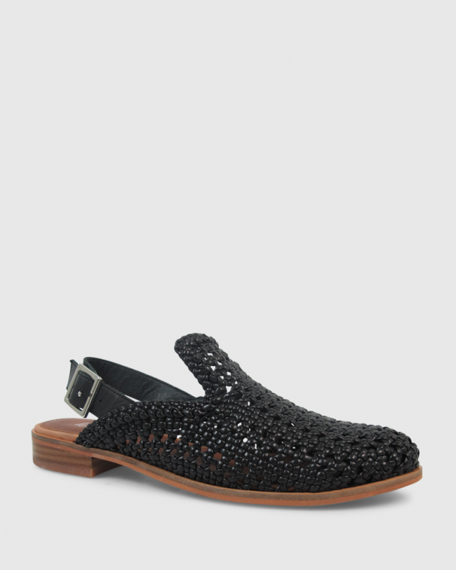 Wittner Habor Black PU Weave Slingback Flat