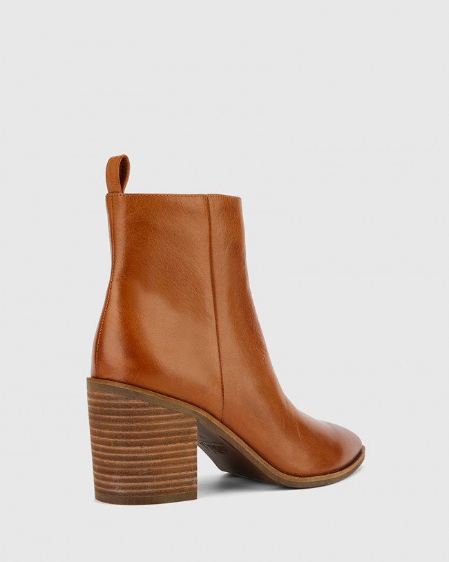 Wittner Pearce Cognac Leather Block Heel Ankle Boot