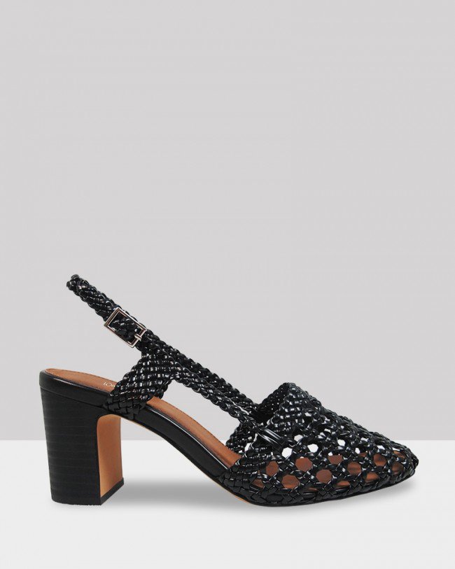 Wittner Galia Black Weave Slingback Block Heel