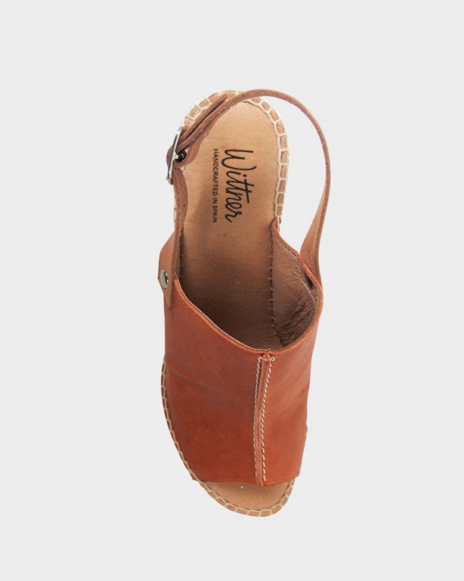 Wittner Umberto Tan Leather Peep Toe Espadrille Wedge