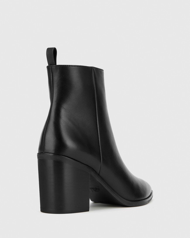 Wittner Pearce Black Leather Block Heel Ankle Boot