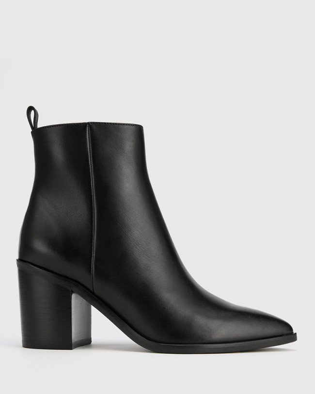 Wittner Pearce Black Leather Block Heel Ankle Boot