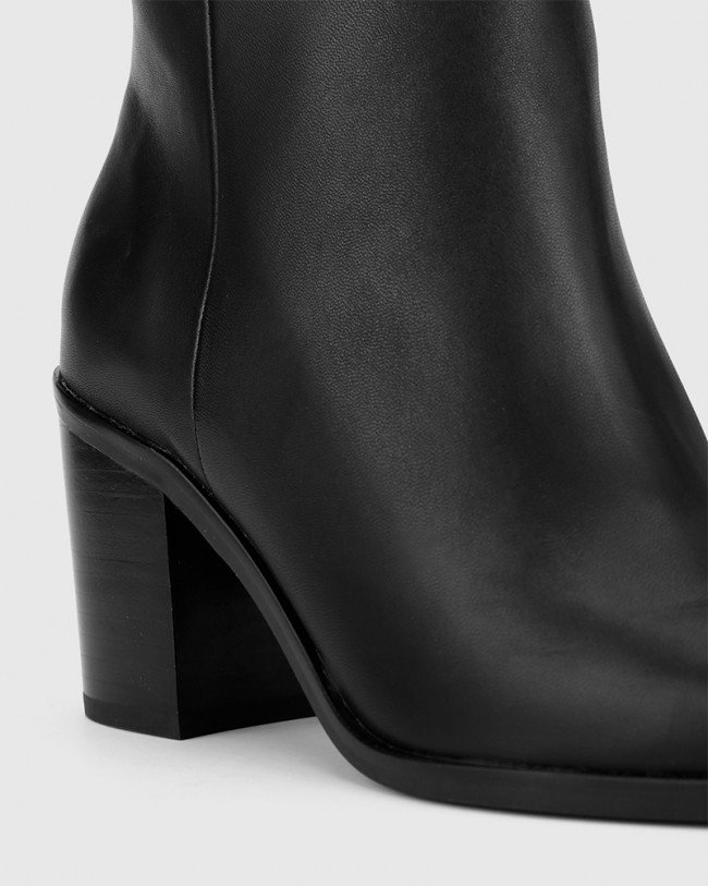 Wittner Preslee Black Leather Block Heel Long Boot