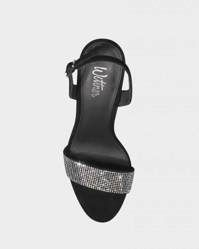 Wittner Ash Black Suede Diamonte Detail Strappy Stiletto Heel