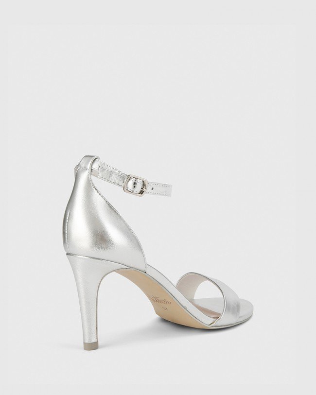 Wittner Imina Silver Leather Ankle Strap Stiletto Heel Sandal