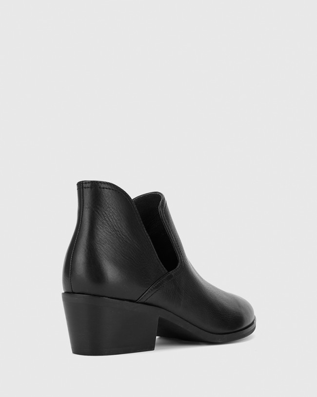 Wittner Irisa Black Leather Cut Out Flat Ankle Boot