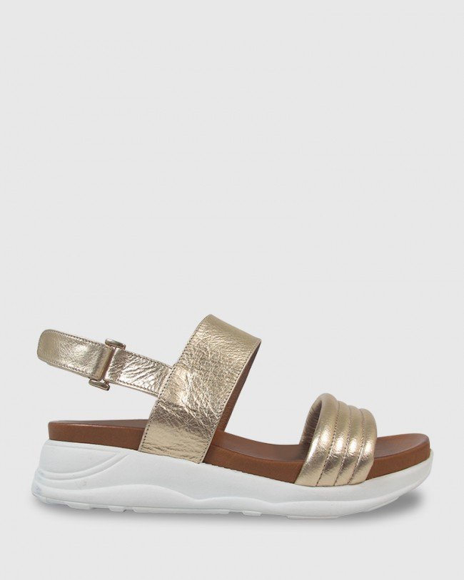 Wittner Kenya Gold Leather Open Toe Flatform Sandal