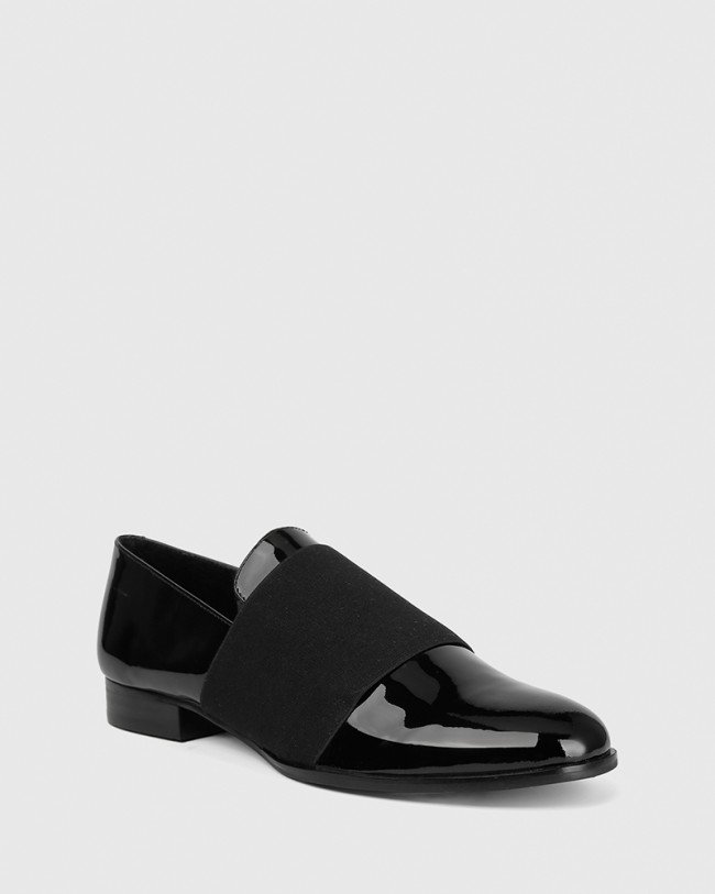 Wittner Dorina Black Patent Round Toe Slip On Loafer