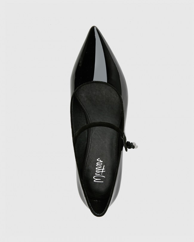 Wittner Meara Black Patent & Suede Leather Point Toe Flat