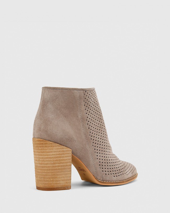 Wittner Haruko Stone Suede Perforated Block Heel Ankle Boot