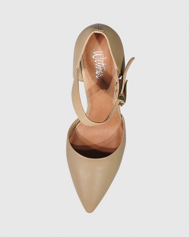 Wittner Heide Taupe Leather Pointed Toe Block Heel