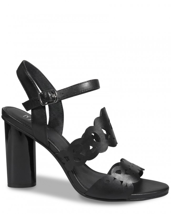 Wittner Reanna Black Leather Perforated Block Heeled Sandal